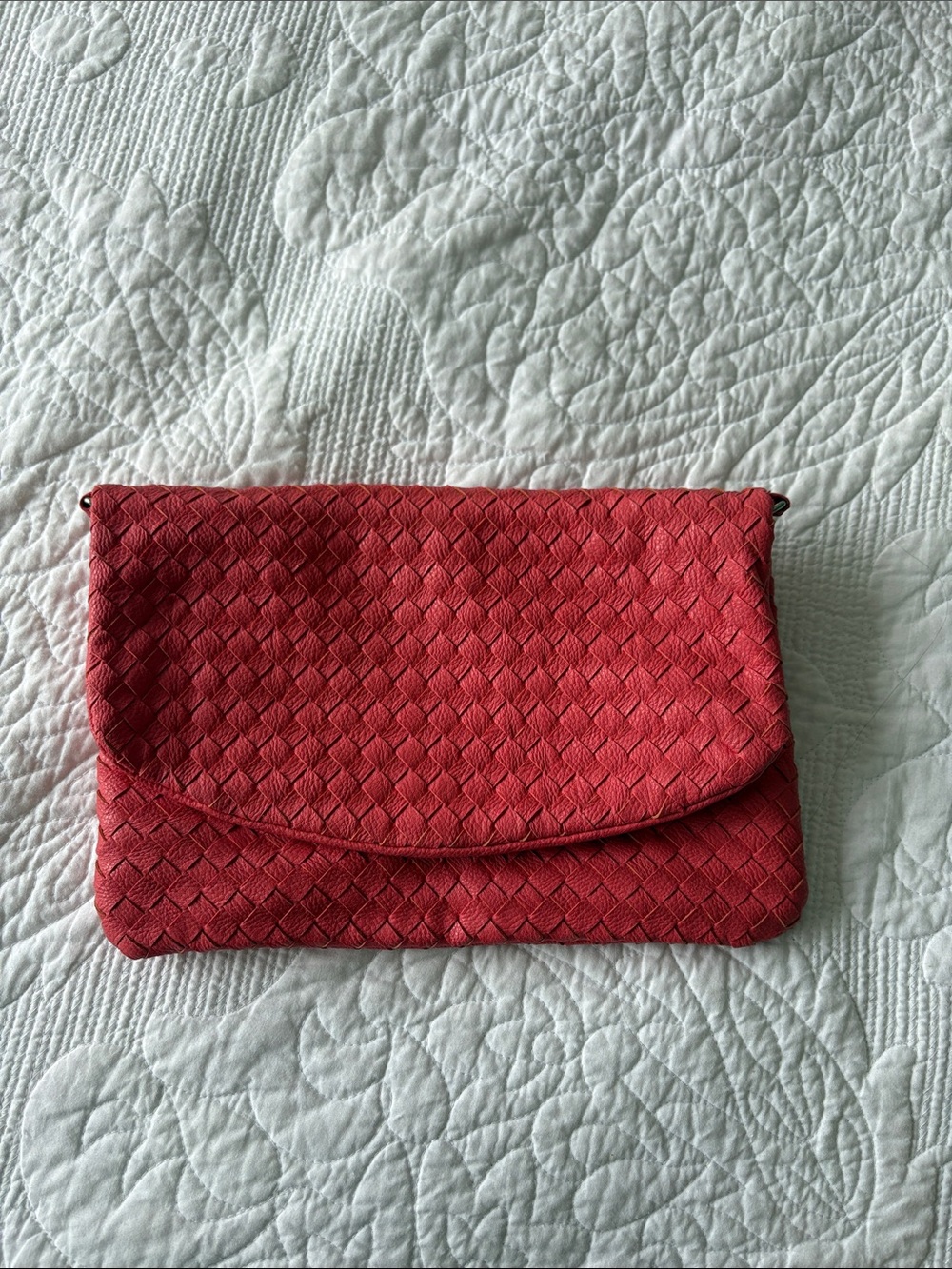 Woven Fold-Over Clutch in Coral